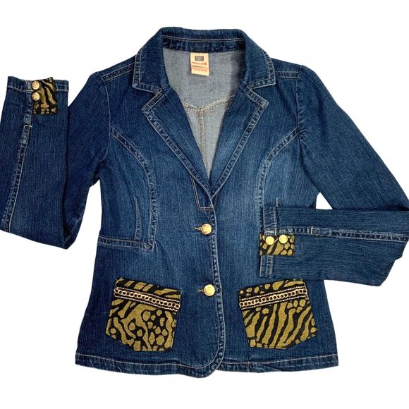 Elegant Boho Denim Jacket Black Lace Gold Chain Rockstar Y2K Goth Glam - Picture 3 of 16